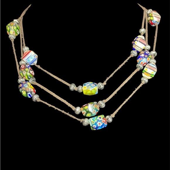 Murano Millefiore Multi-Strand Necklace - Picture 2 of 4